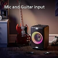 "Philips TAX3206 Bluetooth Party Speaker – 80W Power, 14 Hours Playtime, Karaoke, Guitar/Mic Input, Party Lights, Carry Handle"