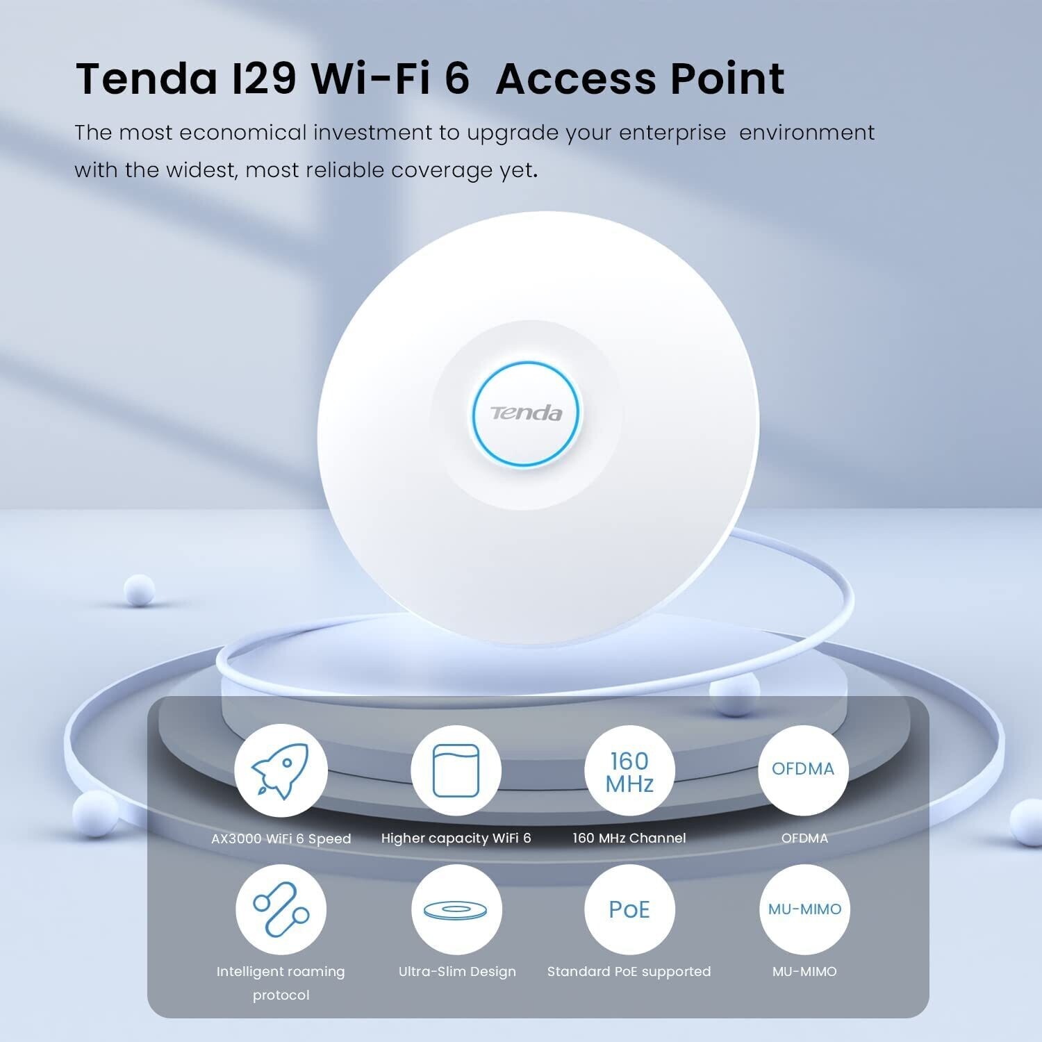 Tenda i29 Wi-Fi 6 AX3000 Dual Band Gigabit Wireless Access Point, Coverage 3200 sq.ft|PoE Powered|Surport IEEE 802.11ax Wave 2 and MU-MIMO (White)