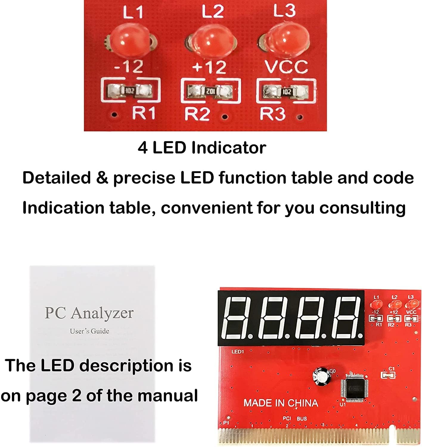 PCI 4-Digit Motherboard Diagnostic Card for Testing and Debugging Tool with User Manual