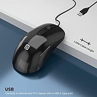 Portronics Toad 26 Wired Optical Mouse with 1500 DPI, Optical Orientation, Click Wheel, 1.35M Cable Length