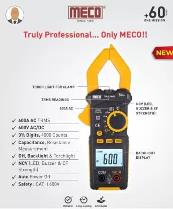 Meco 54+ TRMS 3-3/4 Digit 4000 Count 600A AC Autoranging Digital Clampmeter