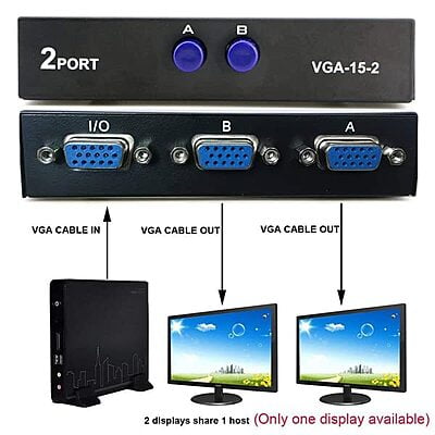 2 Port VGA Splitter 1X2, 1 Input 2 Output VGA Switcher 1 PC to 2 Monitors,Video Distributor Converter (VGA Splitter 1 in 2 Out)