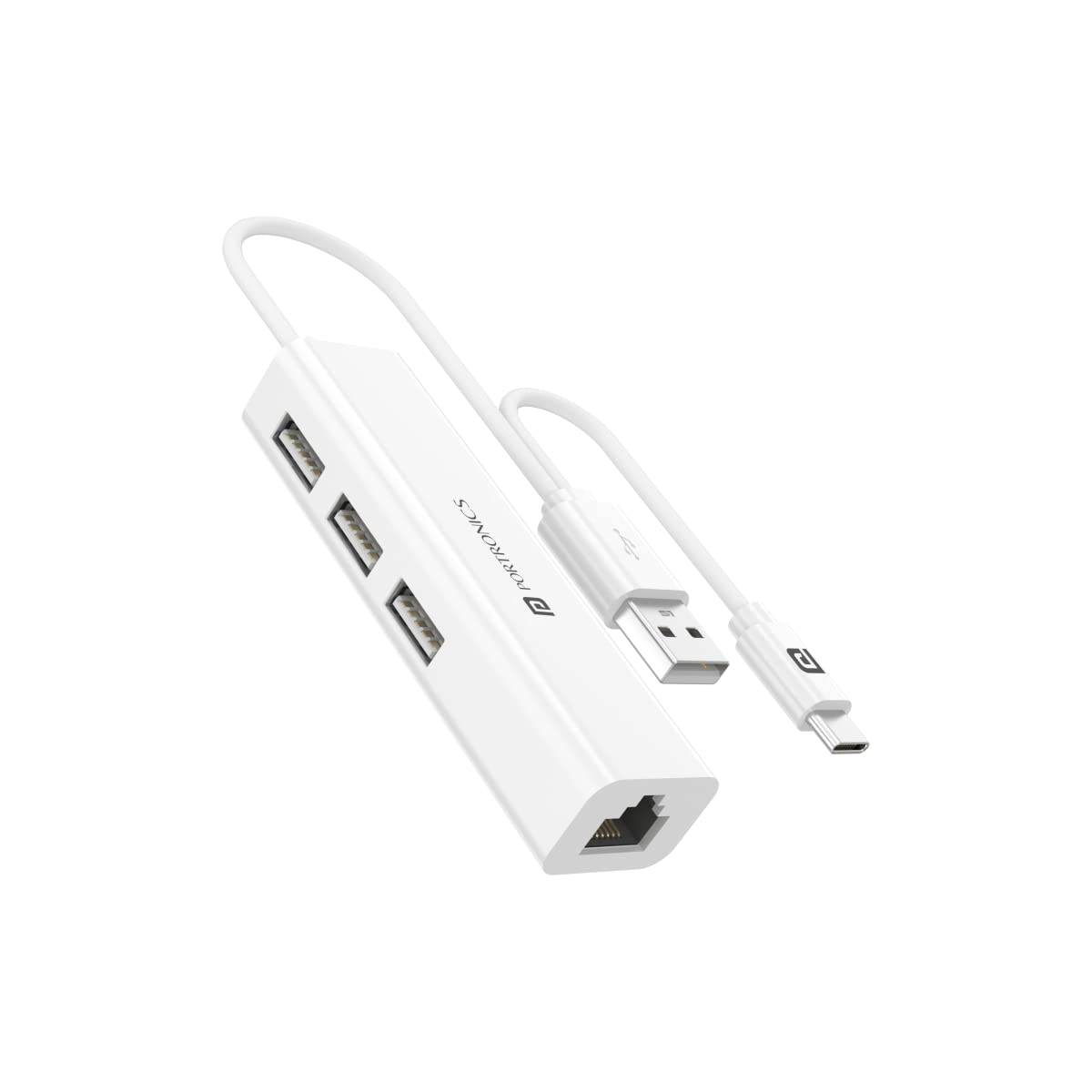 Portronics Mport 60 4-in-1 Multiport Type C/USB Hub with LAN Adapter RJ45 Port, 3 USB2.0 Port, Type C OTG Support, Plug & Play, Wide Compatibility (White)