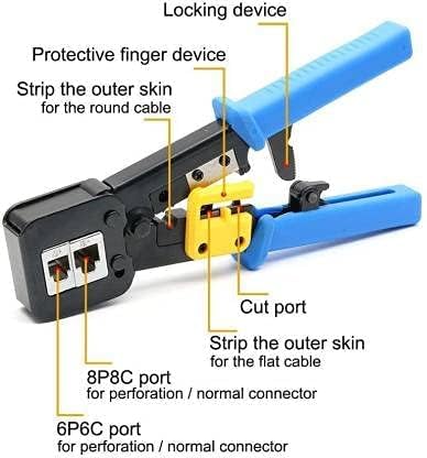 EZ RJ45 Crimping Tool with Round Cable Stripper Professional Pass Through Crimper for Cat5/Cat5e/Cat6/RJ11/RJ12 Connectors