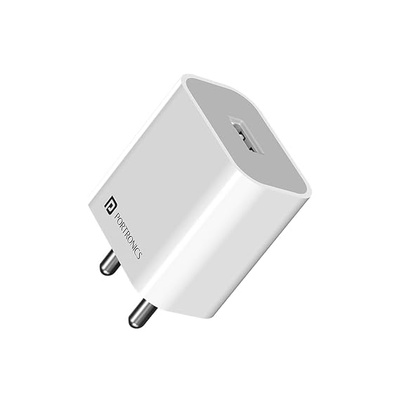 Portronics Adapto 12 M 2.4A 12W Fast Wall Charger with 1M Type C Charging Cable for iPhone 11/Xs/XS Max/XR/X/8/7/6/Plus, iPad Pro/Air 2/Mini 3/Mini 4, Samsung S4/S5, and More(White)