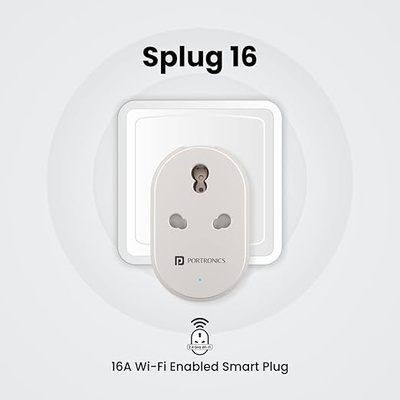 Portronics Splug 16 Wifi 16A Smart Plug Suitable for AC, Geyser, TVs, Fan Compatible with Alexa and Google Assistant