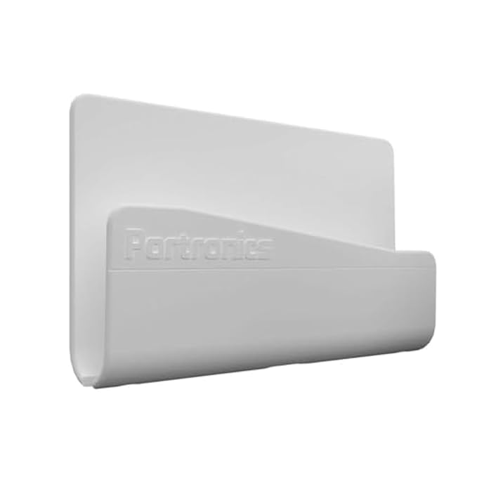 Portronics Modesk Wall Hanging Mobile Holder Wall Mount with Adhesive Strips, Charging Holder Compatible with iPhone, Smartphone and Mini Tablet (White)