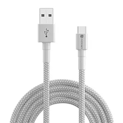 Portronics Nylon Braided Fast Charging And Data Sync 3.0 Amp Konnect B Micro Usb Cables With Pvc Heads For Smartphone, Tablet, Laptop 1M - WHITE