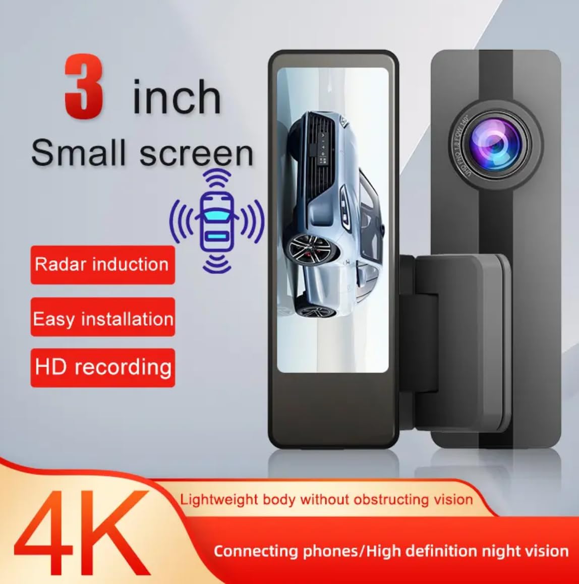 Dash Camera (F23) 4K Dual ,(7.62cm) 3” IPS Display, WiFi & GPS, 170° Wide Angle, Night Vision, G-Sensor, Loop Recording, Motion Detection, Parking Mode, Car DVR Dashboard Recorder