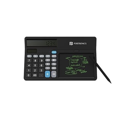 Portronics Ruffpad Calc 2 2-in-1 Calculator & LCD Writing Pad with 14.4 cm Writing Area, Multi Function Digital Calculator Stylus Pen for Students, Birthday Gift, Kids Toys, School, Office(Black)