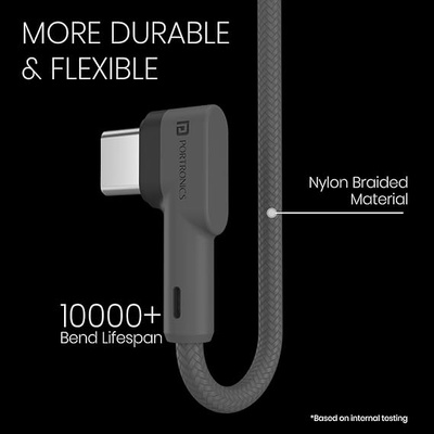 Portronics Konnect L Fast Charging 3A Type-C Cable 2 Meter with Charge & Sync Function for All Type-C Devices (Grey)