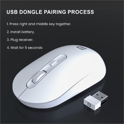 Portronics Toad 13 2.4 GHz Wireless Optical Mouse with USB Nano Receiver, 1200 DPI Resolution Optical Sensor(White)