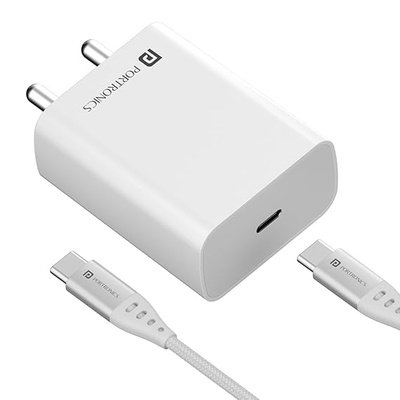 Portronics Adapto 70 33W Fast Charger Adapter with Dual Output (USB + Type C) Supports PPS Charging Via Type C Port, 27W Dash, Warp 27W, Dart, Super Dart 27W(White)