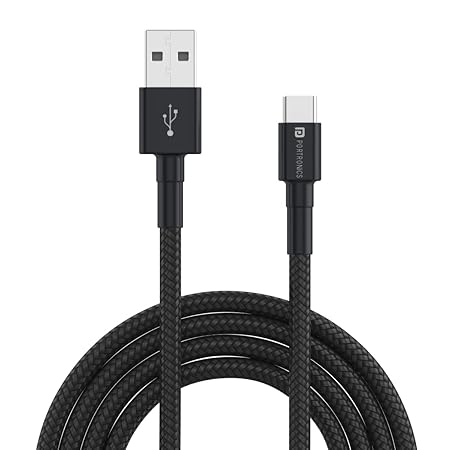 Portronics Konnect B Type C Cable with 3.0A Output, Nylon Braided, Fast Data Sync, Tangle Resistant, 1M Length(Black)