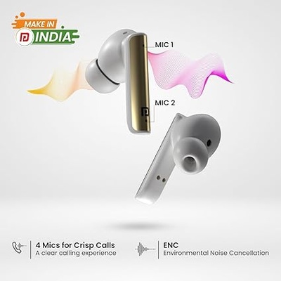 Portronics Harmonics Twins S7 True Wireless in Ear Earbuds with 35Hrs Playtime, Auto ENC, Quad Mic,13mm Driver, Touch Control, BT 5.3v, Voice Assistant, Type C Charging Port