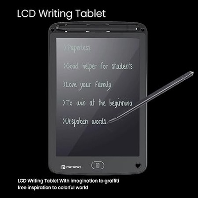 Portronics Ruffpad 12E Re-Writable LCD Writing Pad with 30.4cm (12 inch) Writing Area, Single Tap Erase