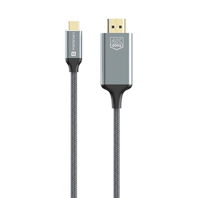 Portronics Konnect Vision C 4K 60Hz Type C to HDMI Cable with 1.8M Cord Length, Nylon Braided, Gold Plated Connectors for Laptop, Mobile, iPad Pro, MacBook, Chromebook, TV, Monitor(Grey)