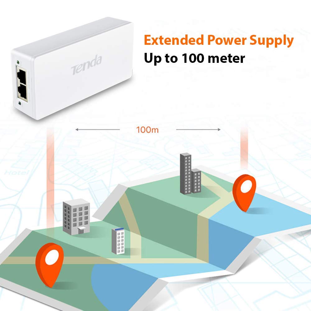 Tenda POE30G-AT Gigabit PoE Injector 30W Output Power | Compliant with IEEE 802.3af/at Standard |Power Distance Extension of up to 100 Meters |Plug and Play