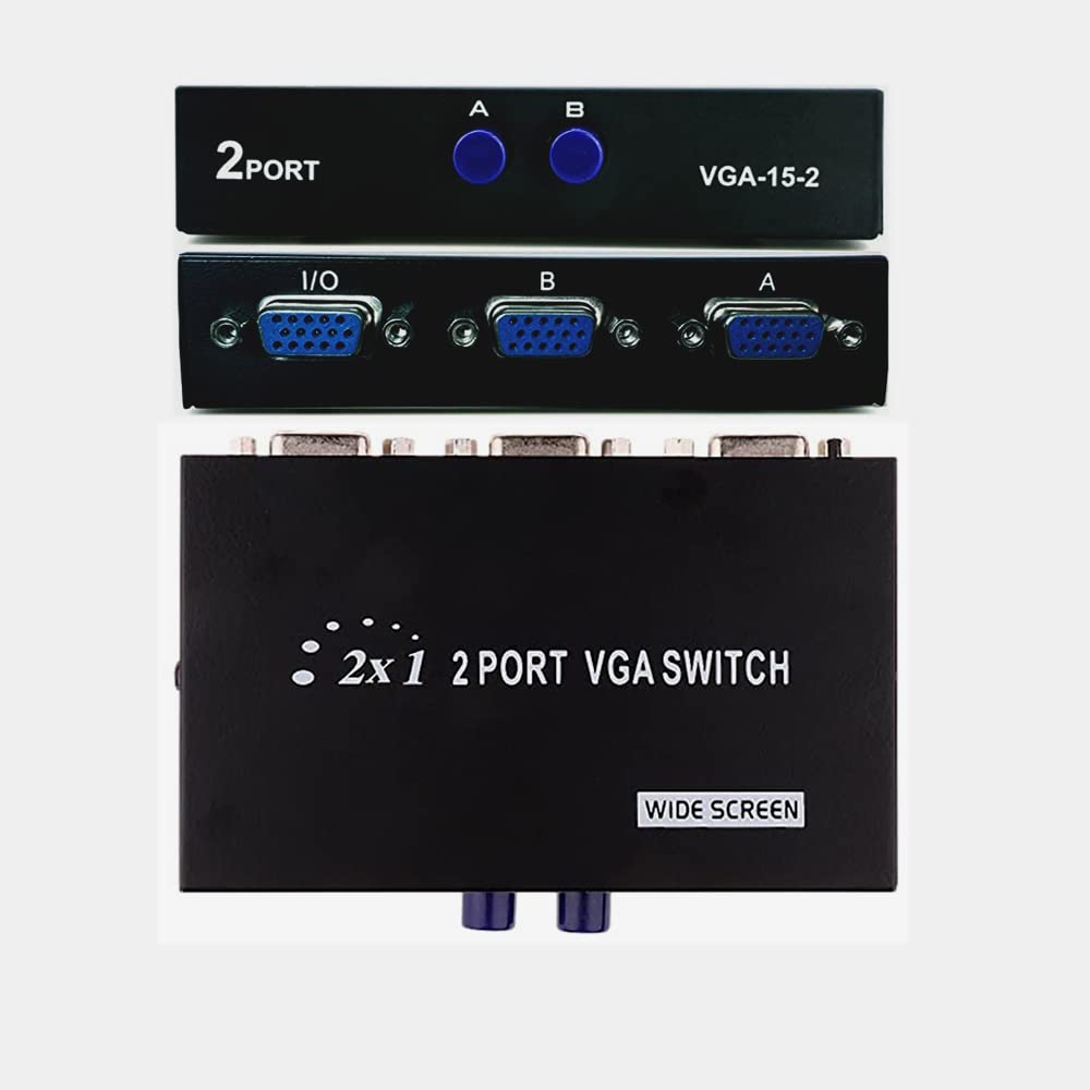 VGA 2 in 1 Out 2 Port VGA Switch Press Button Two Way VGA Video Switch for PS4 ,PC, TV,Projector ,Monitor