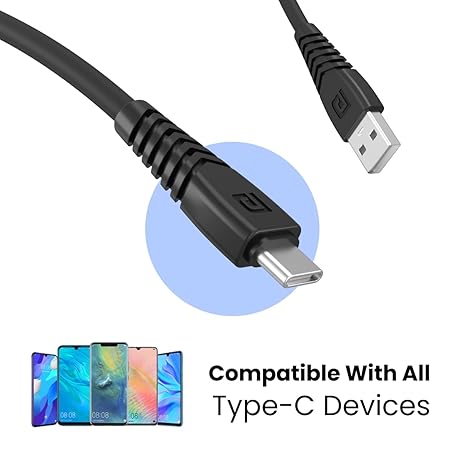 Portronics Konnect Core Type C Cable Tangle-Free with 3A Rapid Charging & 480mbps Data Transmission, 1 Meter Length(Black)