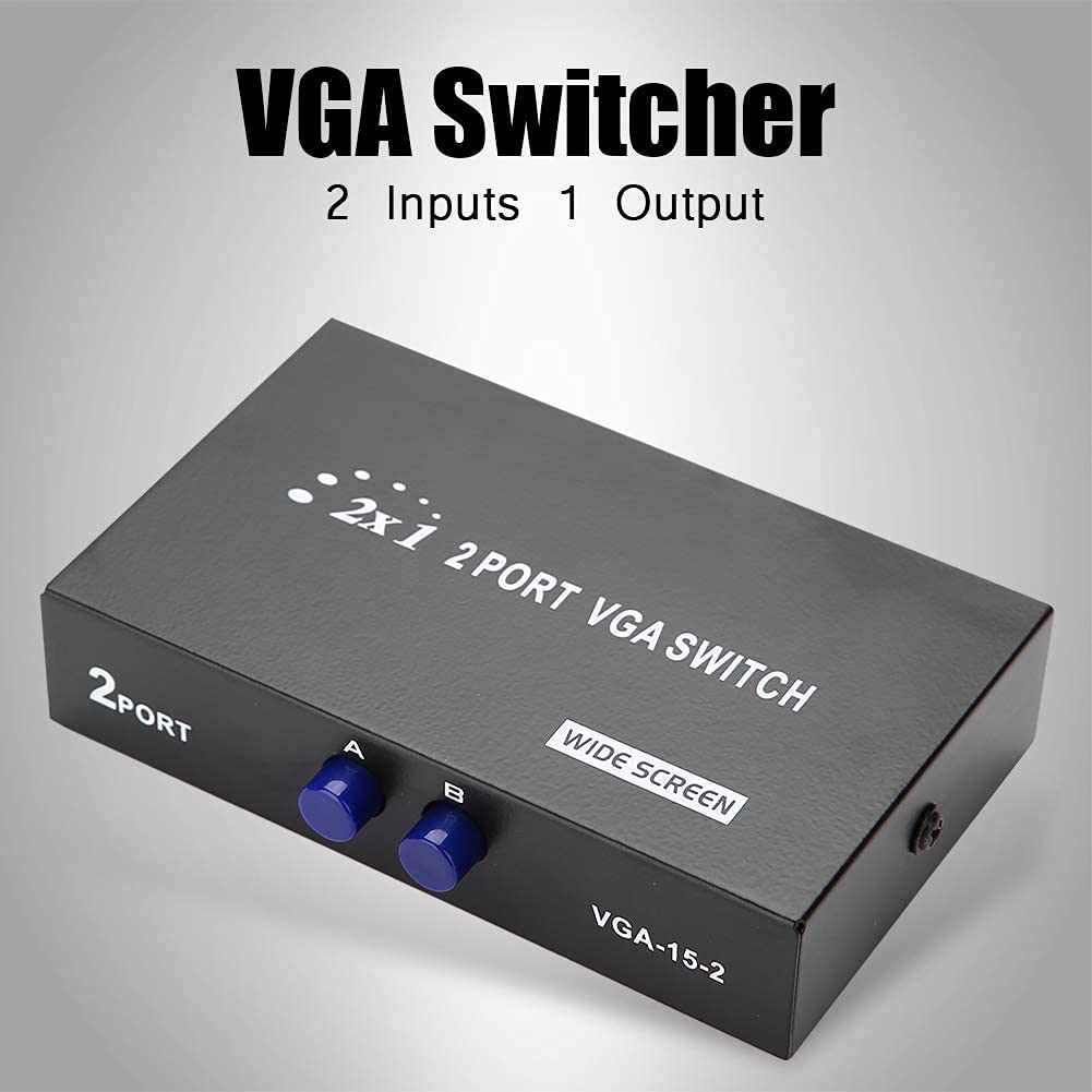 VGA 2 in 1 Out 2 Port VGA Switch Press Button Two Way VGA Video Switch for PS4 ,PC, TV,Projector ,Monitor