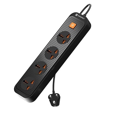 Portronics Power Plate 12 Extension Board with 4 Universal Sockets, 2 Meter Long Cord, 1500 Watt, Fireproof Material, Multi Plug for Home Appliances (Black)