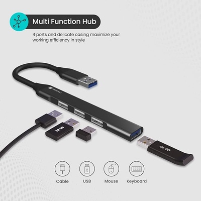 Portronics Mport 31 USB Hub (4-in-1) Multiport Adapter with 1 x USB 3.0 & 3 x USB 2.0 Ports, up to 5 Gbps High Speed Data Transfer for Laptop/PC (Grey)