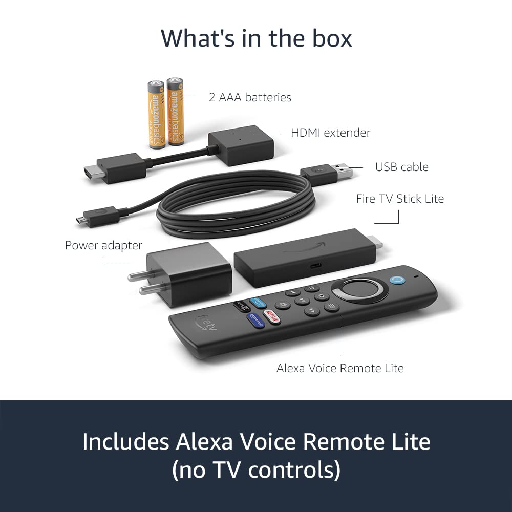 Amazon Fire TV Stick Lite with all-new Alexa Voice Remote Lite, HD streaming device, Bluetooth 5.0,HDMI audio passthrough of Dolby-encoded audio