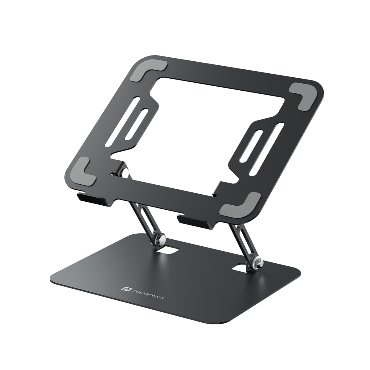 Portronics My Buddy K3 Pro Adjustable Laptop Stand | Foldable, Portable Design | Carbon Steel Body for Laptops & Tablets up to (39.62 cm )15.6" | Enhanced Airflow & Ergonomic Comfort (Grey)