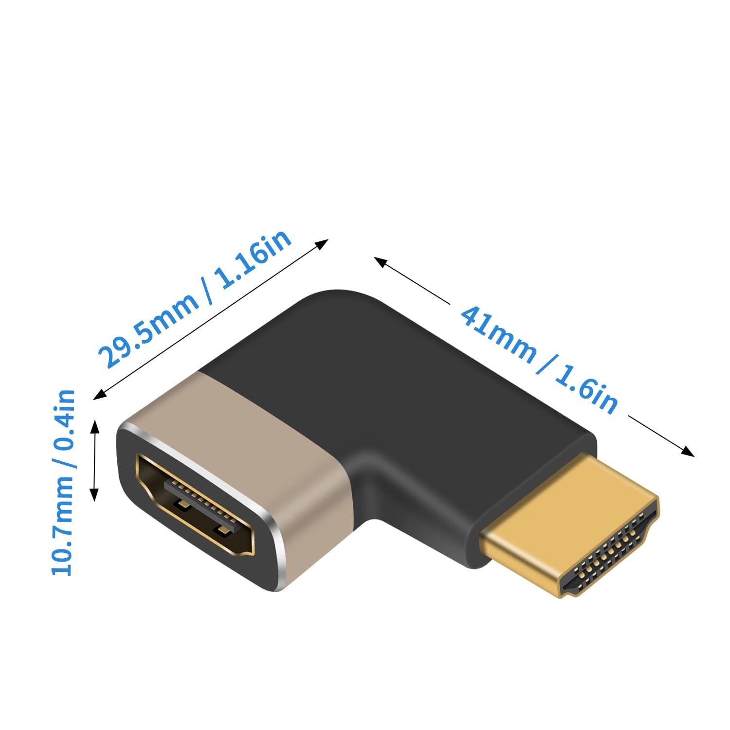 HDMI 2.1 (Male to Female) Right Angle Connector, Supports 8K @ 60Hz, 4K @ 120Hz, Dynamic HDR, 3D & EARV for TV, Laptop, HDR Devices