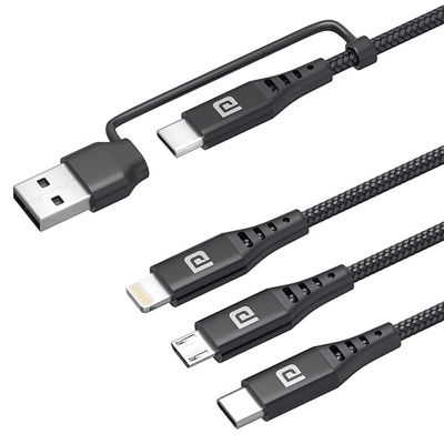 Portronics Konnect J9 3-in-1 (Type C + 8Pin + Micro USB) Cable with Changeable USB Head with 3.0 A Total Output, 1.5M Cable Length(Black)