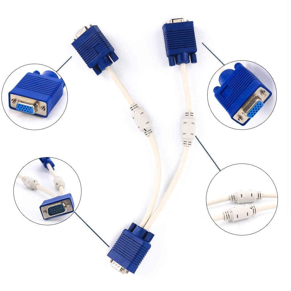 1 VGA Male to 2 VGA Female Video Splitter M/F- VGA Y Cable