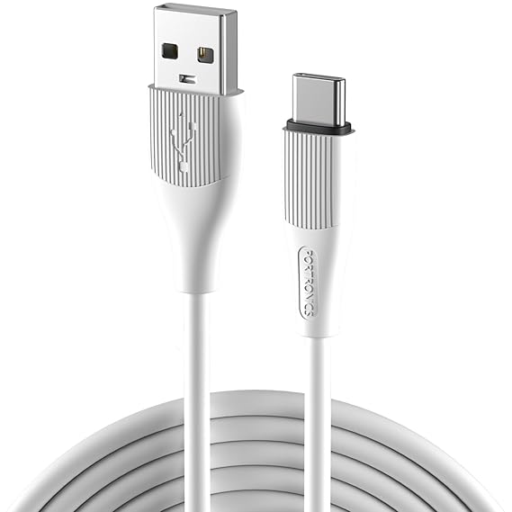 Portronics Silklink 3A USB A to Type C Fast Charging & Data Sync cable for Type C Smartphone, Premium Silicon cable, 1M (White)