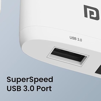 Portronics Mport 41 USB C Hub (4-in-1) with Ethernet (1000 Mbps Gigabit Internet), 2-Ports Type-C Data, USB 3.0 Port, Multiport 10/100/1000 Mbps RJ45 LAN Adapter for Laptop, PC, Mac & Desktop (White)