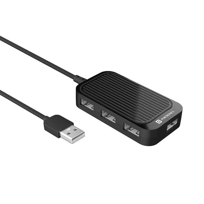 Portronics Mport 4D USB 2.0 Hub with 4 Ports, Plug & Play, Data Transfer Upto 480Mbps for Laptop & Computer (Black)