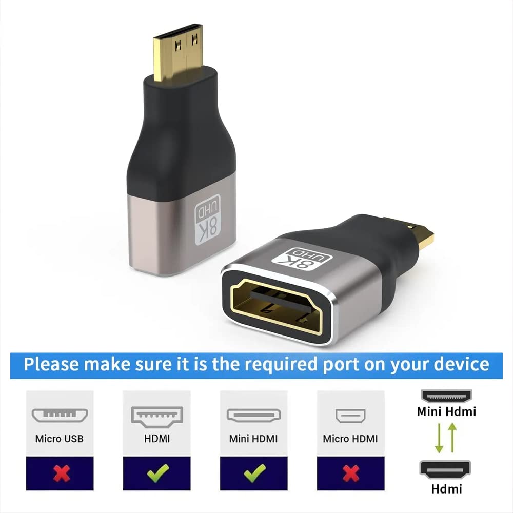 Mini HDMI (M) to 8K HDMI 2.1 (F) Adapter, 8K @60Hz, 4K @120Hz, Dynamic HDR, 3D & eARC for TV, Projector, Laptop