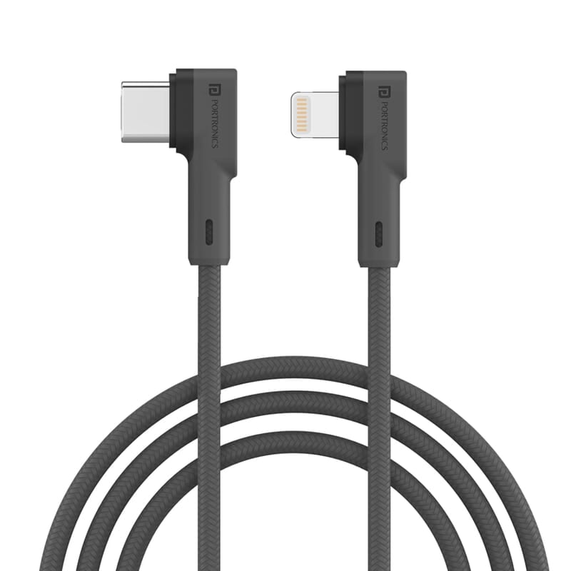 Portronics Konnect L 20W PD Quick Charge Type-C to 8-Pin USB Mobile Charging Cable, 1.2M, Tangle Resistant, Fast Data Sync (Grey)