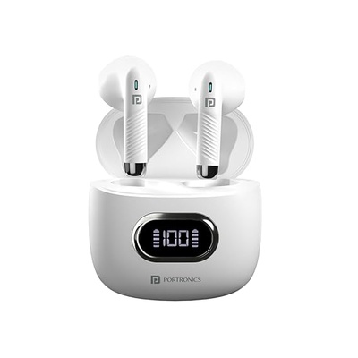 Portronics Harmonics Twins S9 True Wireless in Ear Earbuds with Upto 30H Playtime, Digital Display, 13mm Drivers, Balanced Bass, BT 5.3v, Touch Control, IPX4 Splash Resistant, Rapid Charging(White)