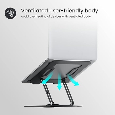 Portronics My Buddy K9 Portable Laptop Stand - Adjustable Elevation Levels - Ventilated Anti-Slip Design - 360-degree Rotating Base