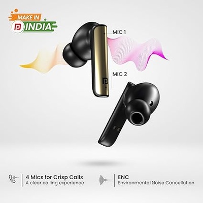 Portronics Harmonics Twins S7 True Wireless in Ear Earbuds with 35Hrs Playtime, Auto ENC, Quad Mic,13mm Driver, Touch Control, BT 5.3v, Voice Assistant, Type C Charging Port