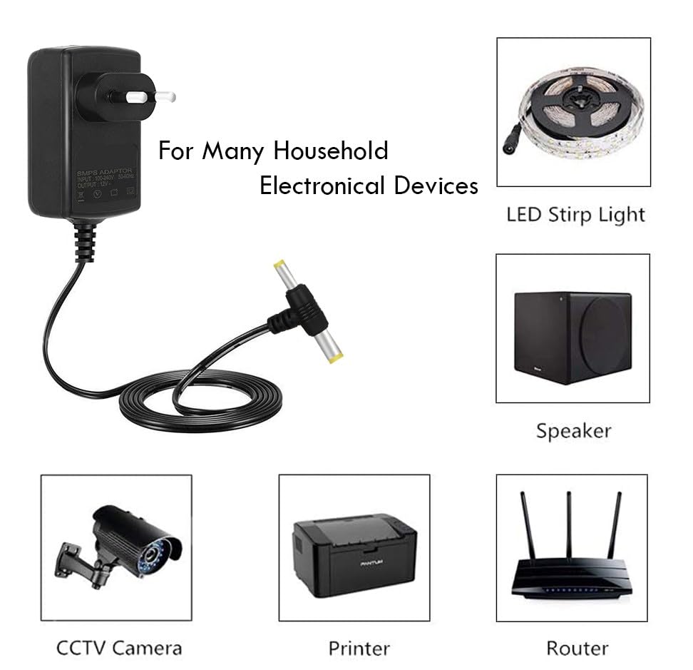 12V 2A DC Power Adapter, Power Supply AC Input 100-300 V for Set Top Box, DTH Box, CCTV System, Router, LED Light Strip, Other Electronics & IT Gadgets