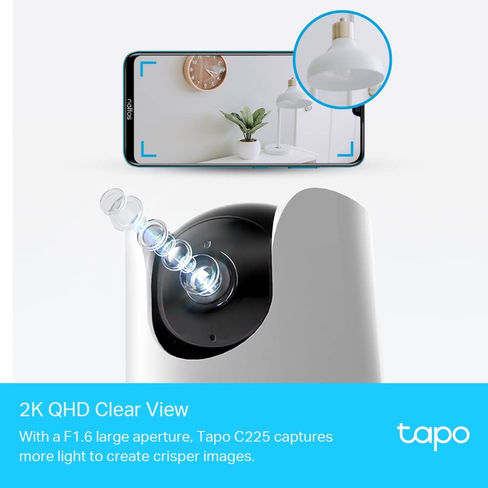 TP-Link Tapo C225 4MP 2K QHD 1440p Pan/Tilt WiFi Security Smart Camera, Indoor CCTV, Smart AI, Starlight Sensor,Night Vision Compatible with Alexa&Google Home, No Hub Required, SD Storage