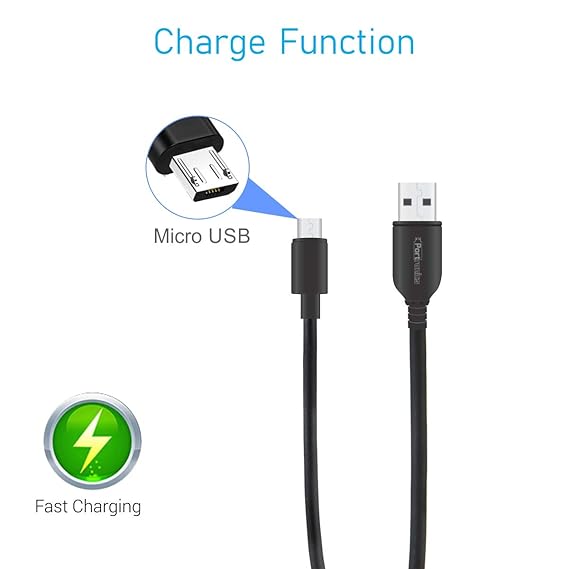 Portronics Konnect Core Mini Micro USB Charging Cable Compatible with All Micro USB Devices ,Black ,25cm