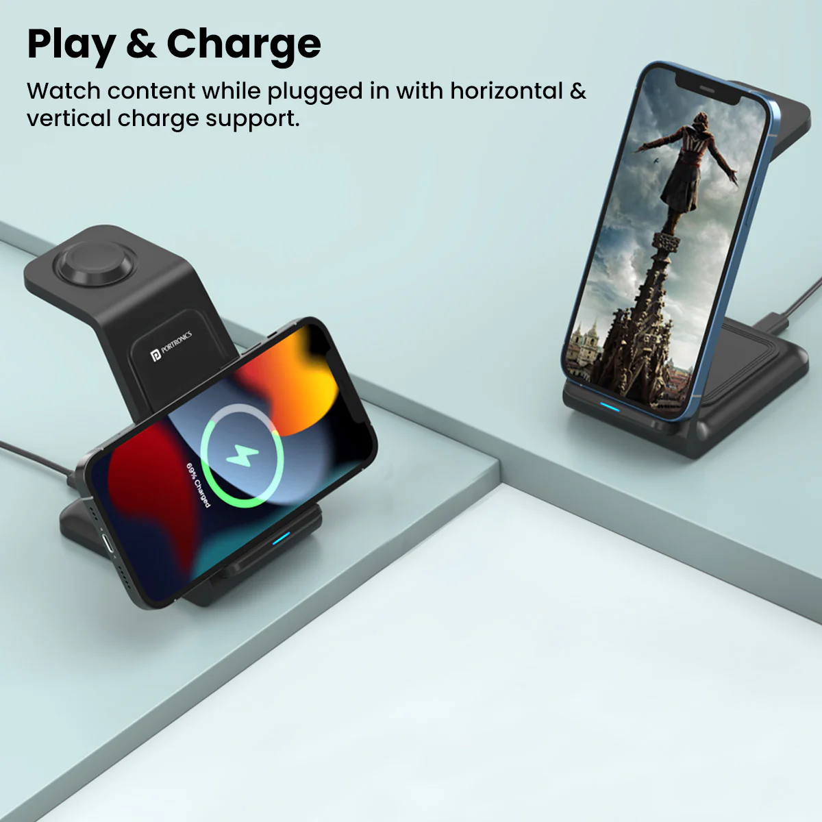 Portronics Freedom Trio 15w 3in1 Wireless Charger for iPhone