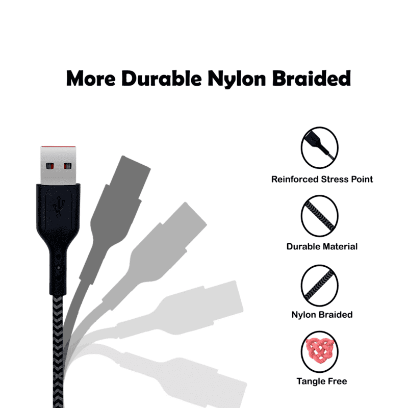 Champion USB to Micro 2.4Amp Data Sync & Charging Cable Braided 1M for all Android & Micro USB Devices (Grey)