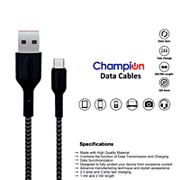 Champion USB to Type-C 2.4Amp Data Sync & Charging Cable Braided 1M for all Android & USB Type-C Devices (Grey)