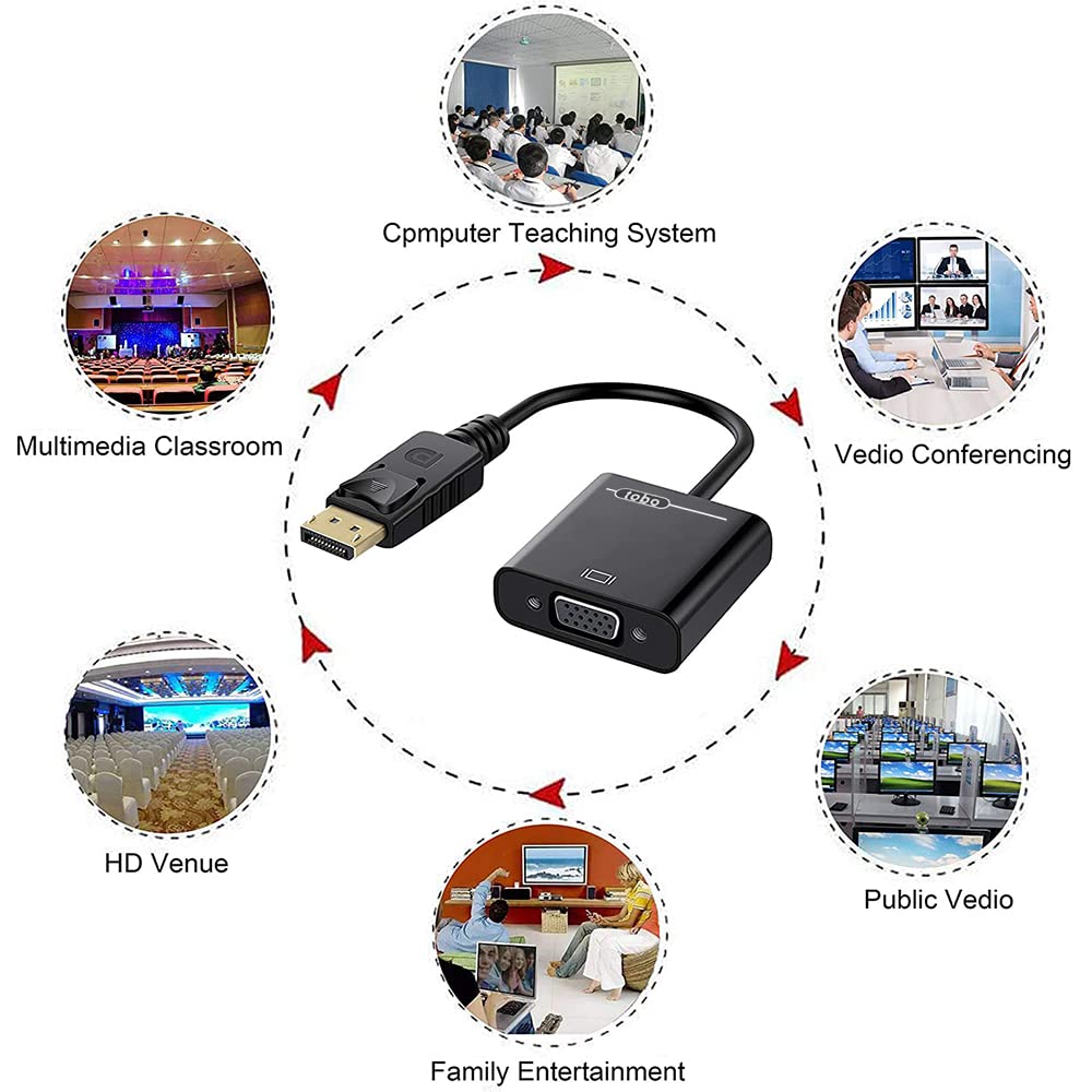 DisplayPort (DP) Male  to VGA Adapter Female , Gold-Plated Compatible with Computer, Desktop, Laptop, PC, Monitor, Projector, HDTV TD-260TC