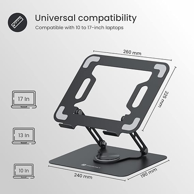 Portronics My Buddy K9 Portable Laptop Stand - Adjustable Elevation Levels - Ventilated Anti-Slip Design - 360-degree Rotating Base