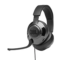 JBL Quantum 300 Wired Over Ear Gaming Headphones with Mic, 50mm Dynamic Drivers, Flip Boom Mic, 3.5mm to USB Type-A Adapter (Black)