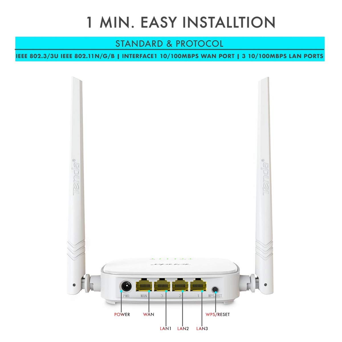 Tenda N301 RJ45 Wireless-N300 Mbps Single_Band Easy Setup Router (White, Not a Modem)